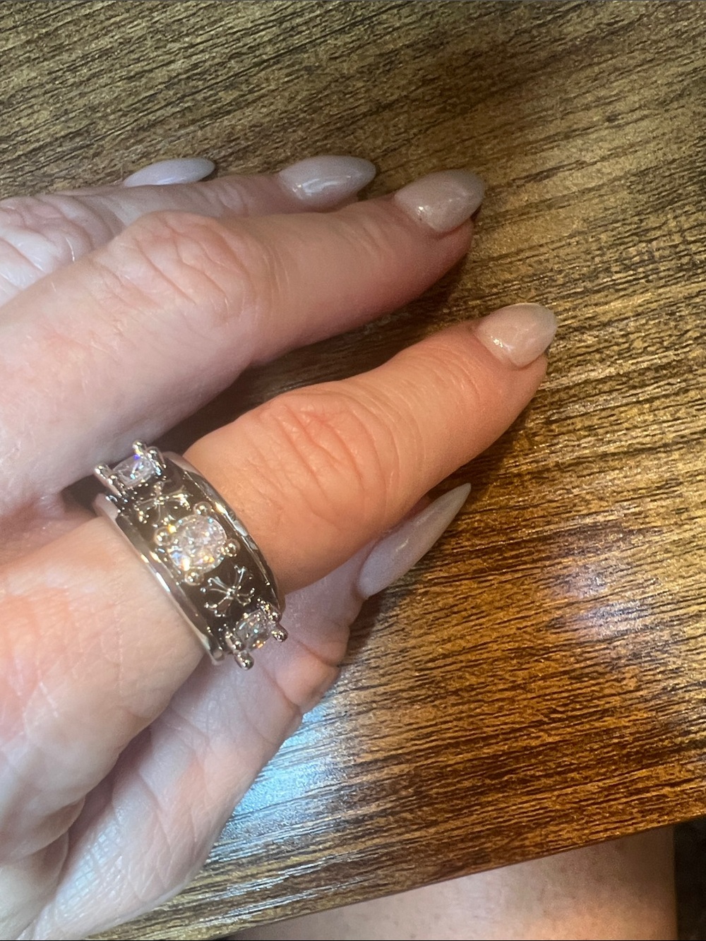 Silver Tone Cubic Zirconia Statement Ring - White